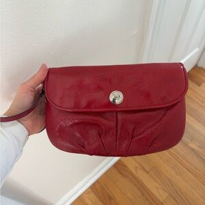 Coach Red Patent Wristlet Clutch with Snap Detail